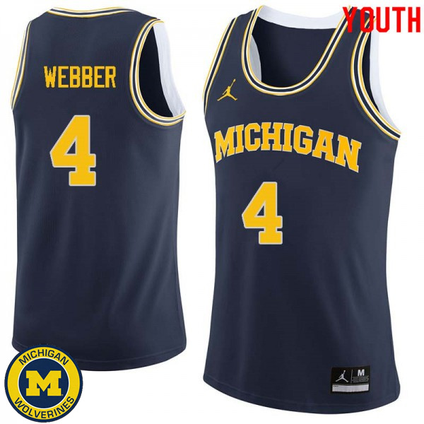 Youth University of Michigan #4 Chris Webber Navy Embroidery Basketball Jersey